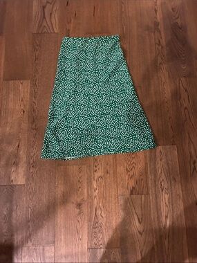 Green Polka Midi Skirt with White Spot Print